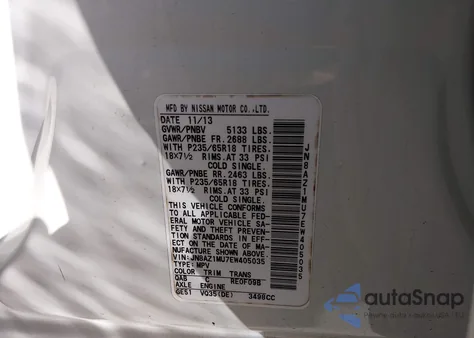 2014 Nissan Murano S z USA, uszkodzony, nr VIN JN8AZ1MU7EW405035